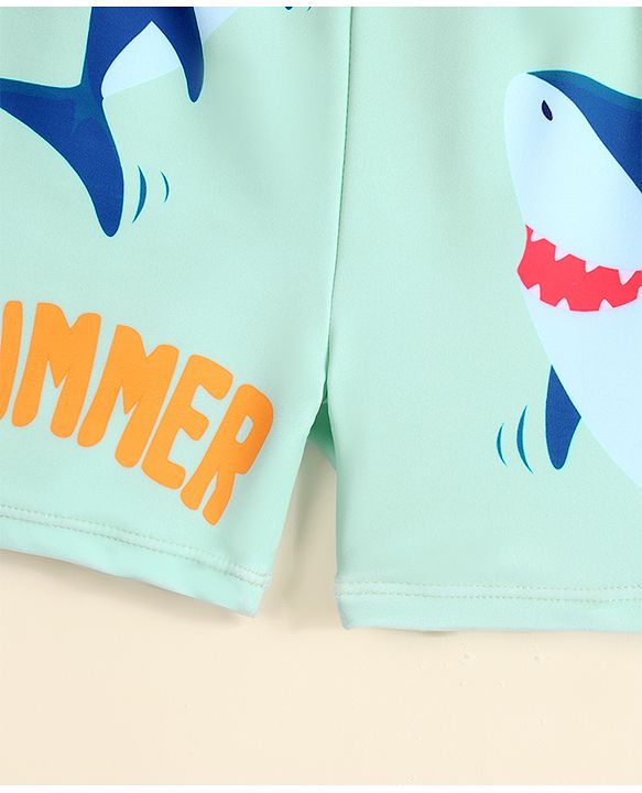 Babyhug Swimming Trunk with Cap & Sea Life Print - Sea Green