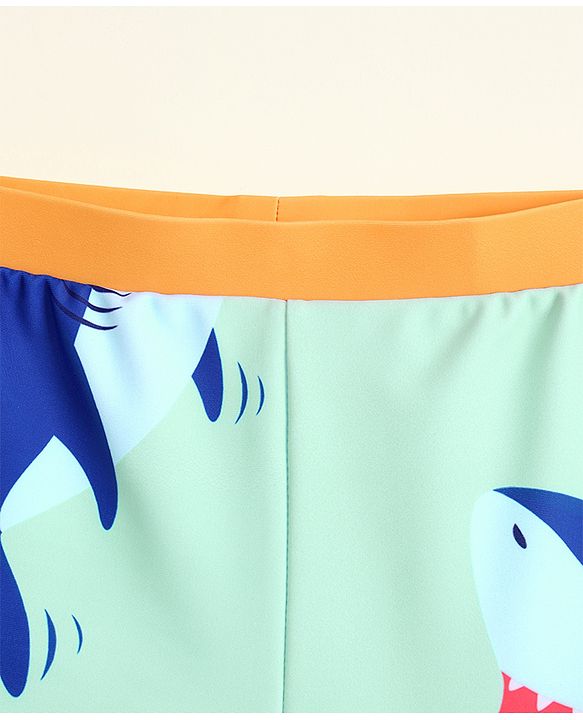 Babyhug Swimming Trunk with Cap & Sea Life Print - Sea Green