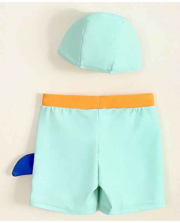 Babyhug Swimming Trunk with Cap & Sea Life Print - Sea Green