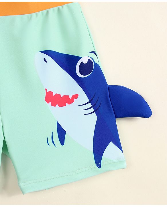 Babyhug Swimming Trunk with Cap & Sea Life Print - Sea Green