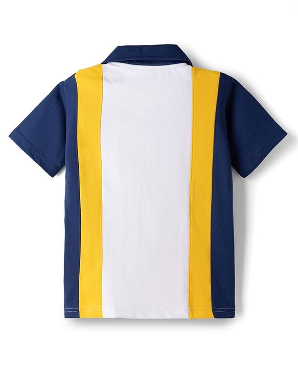 Pine Kids Looper Knit Half Sleeves Polo T-Shirt & Shorts Set With Patch Detailing - White & Navy Blue