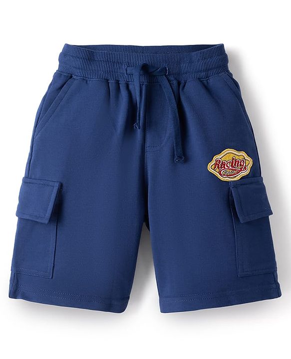 Pine Kids Looper Knit Half Sleeves Polo T-Shirt & Shorts Set With Patch Detailing - White & Navy Blue