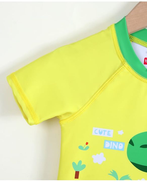 Babyhug Half Raglan Sleeves Dino Printed Two Piece Swimsuit - Yellow