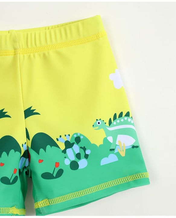 Babyhug Half Raglan Sleeves Dino Printed Two Piece Swimsuit - Yellow