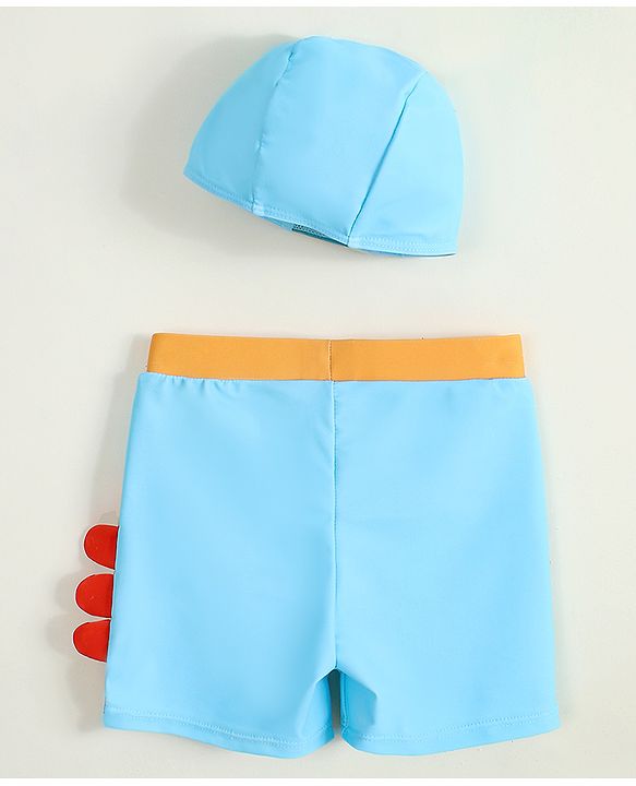 Babyhug Swimming Trunk with Cap & Dino Print - Light Blue