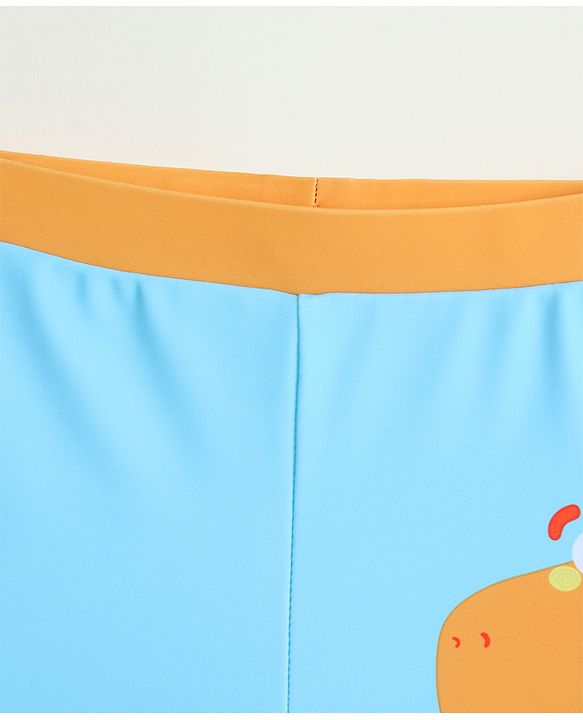 Babyhug Swimming Trunk with Cap & Dino Print - Light Blue