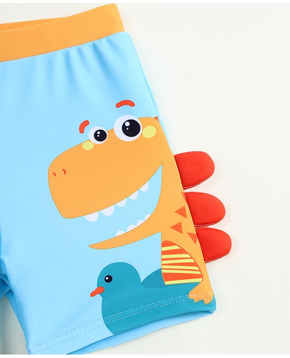 Babyhug Swimming Trunk with Cap & Dino Print - Light Blue