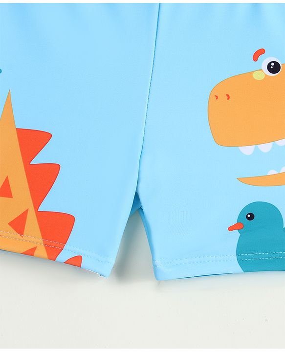 Babyhug Swimming Trunk with Cap & Dino Print - Light Blue