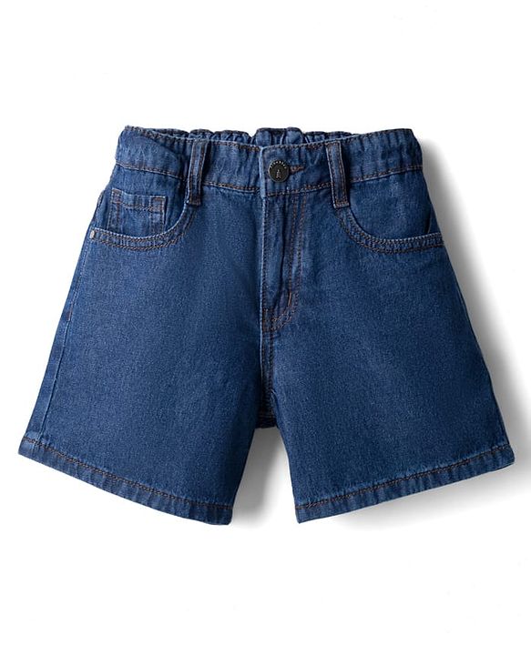 Pine Kids Cotton Woven Mid Thigh Length Solid Colour Shorts - Blue