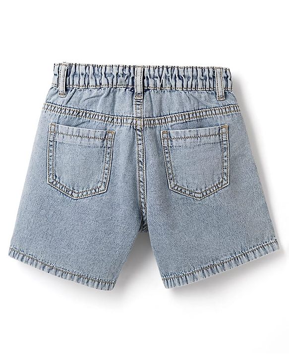 Pine Kids 100% Cotton Denim Woven Solid Color Shorts - Mid Blue