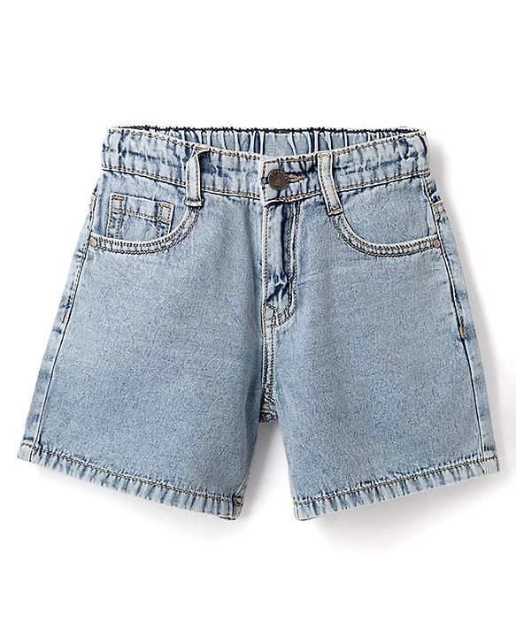 Pine Kids 100% Cotton Denim Woven Solid Color Shorts - Mid Blue