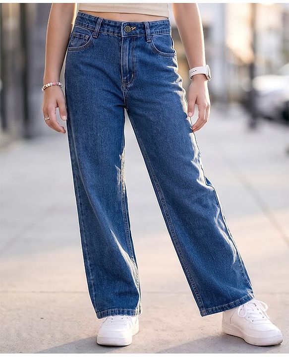 Pine Kids Denim Woven Full Length Solid Jeans - Navy Blue