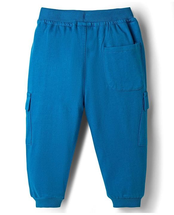 Babyhug Looper Knit Full Length Lounge Pant With Text Patch - Blue