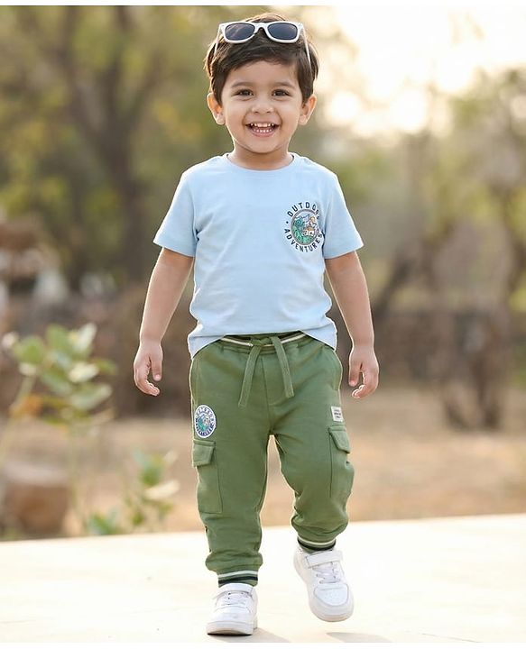 Babyhug Looper Knit Full Length Lounge Pant With Text Print - Green