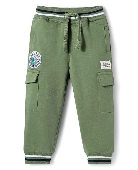 Babyhug Looper Knit Full Length Lounge Pant With Text Print - Green