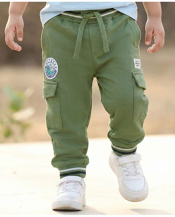 Babyhug Looper Knit Full Length Lounge Pant With Text Print - Green