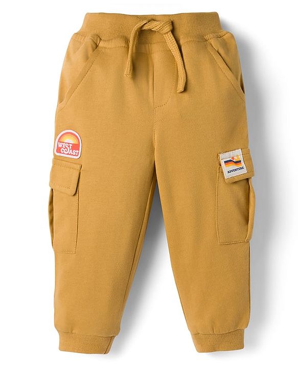 Babyhug Looper Knit Full Length Lounge Pant With Patch Detailing - Mustard