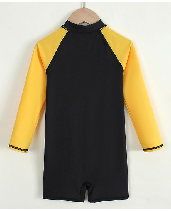 Pine Active Full Raglan Sleeves Solid Color Legged Swimsuit - Black