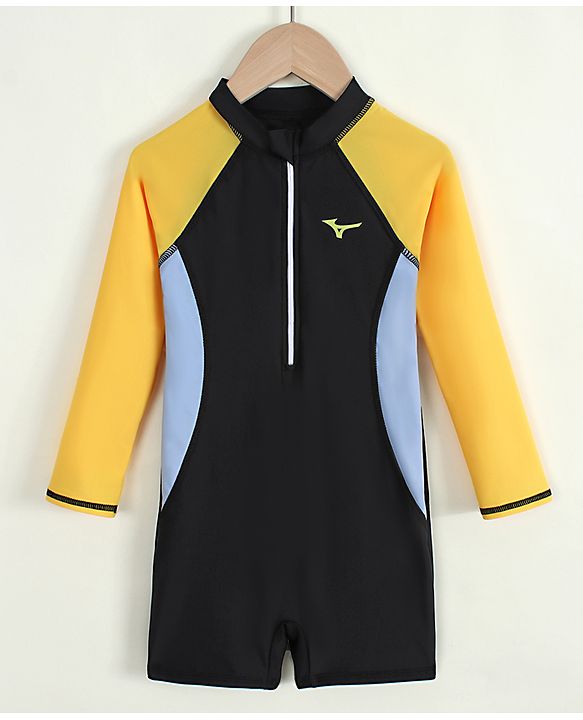 Pine Active Full Raglan Sleeves Solid Color Legged Swimsuit - Black