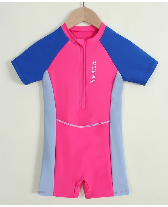 Pine Active Half Raglan Sleeves Legged Swimsuit - Pink