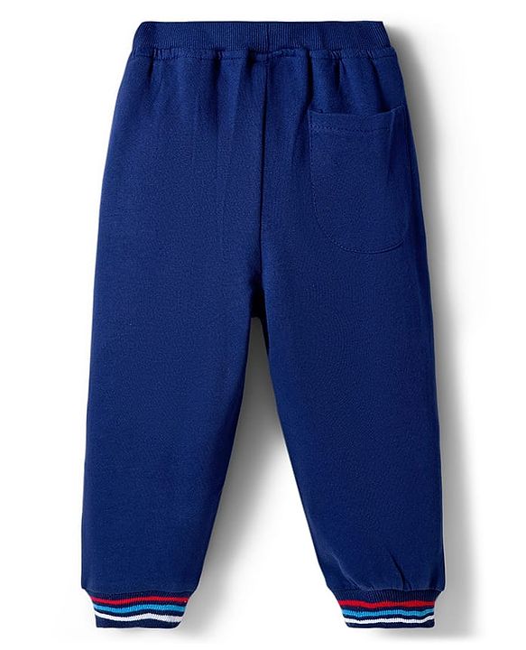 Babyhug Cotton Looper Knit Full Length Lounge Pant With Text Print - Navy Blue