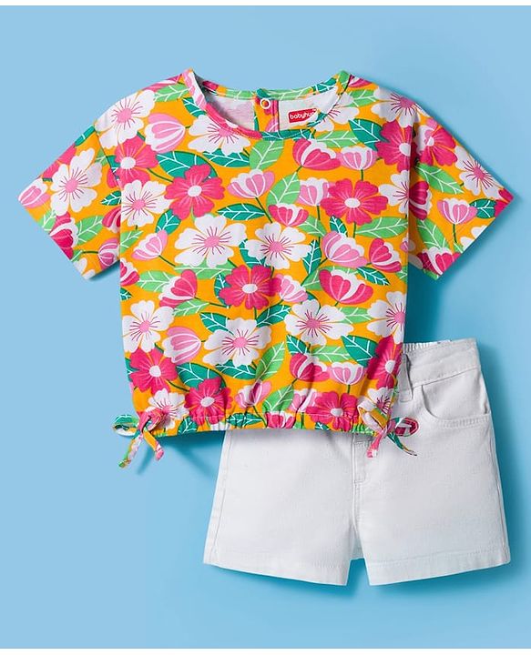 Babyhug Single Jersey Half Sleeves Top & Shorts Set Floral Print -  Multicolour
