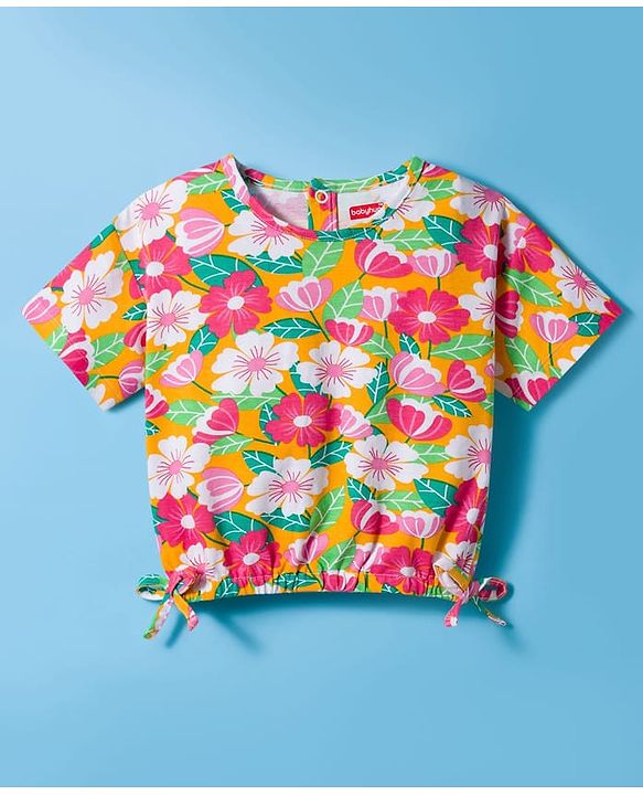 Babyhug Single Jersey Half Sleeves Top & Shorts Set Floral Print -  Multicolour