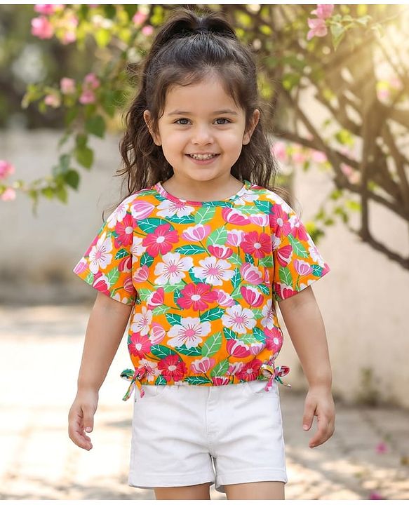 Babyhug Single Jersey Half Sleeves Top & Shorts Set Floral Print -  Multicolour