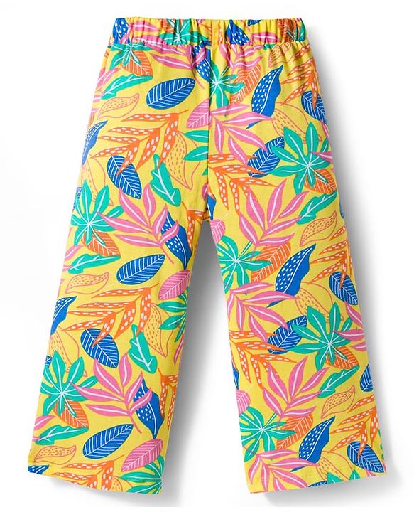 Babyhug Single Jersey Knit Half Sleeves Co-ords Top & Pant Set with Tropical Theme Print - Yellow