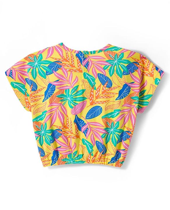 Babyhug Single Jersey Knit Half Sleeves Co-ords Top & Pant Set with Tropical Theme Print - Yellow