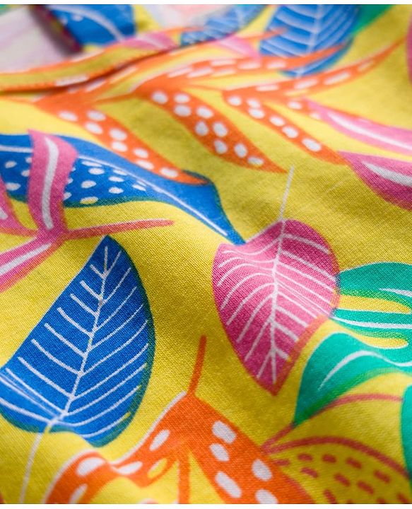 Babyhug Single Jersey Knit Half Sleeves Co-ords Top & Pant Set with Tropical Theme Print - Yellow