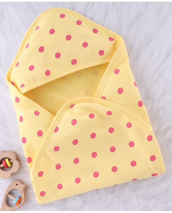 Babyhug Terry Knit Hooded Towel With Polka Dot Print L 76 x B 76 cm - Yellow
