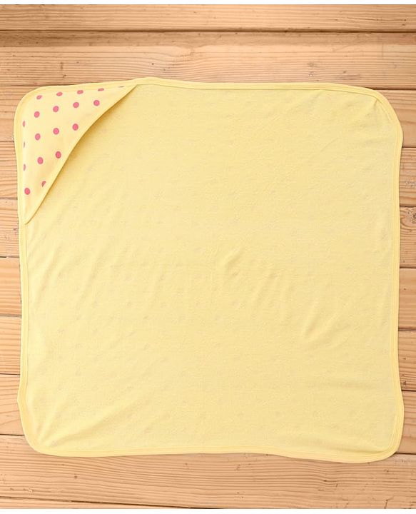 Babyhug Terry Knit Hooded Towel With Polka Dot Print L 76 x B 76 cm - Yellow