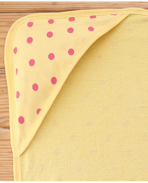 Babyhug Terry Knit Hooded Towel With Polka Dot Print L 76 x B 76 cm - Yellow