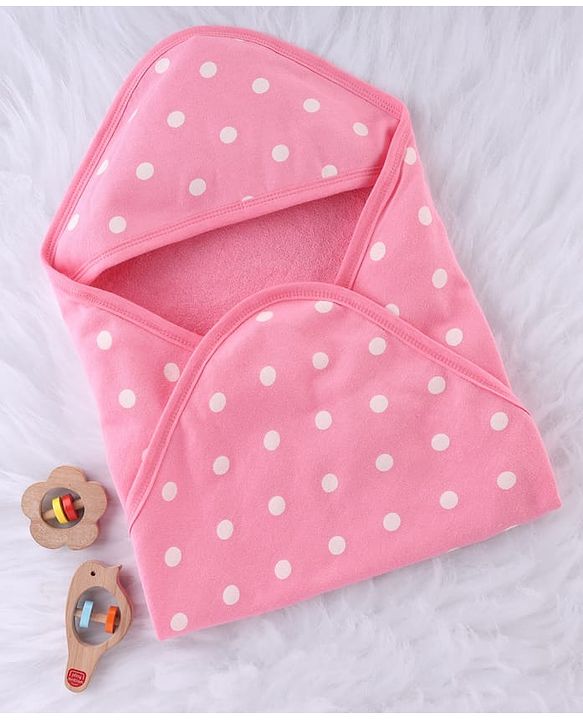 Babyhug Terry Knit Hooded Towel With Polka Dot Print L 76 x B 76 cm - Pink