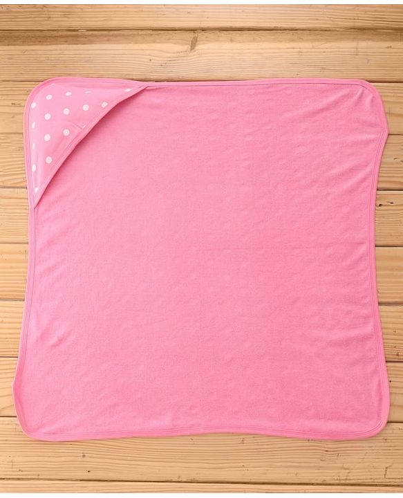 Babyhug Terry Knit Hooded Towel With Polka Dot Print L 76 x B 76 cm - Pink