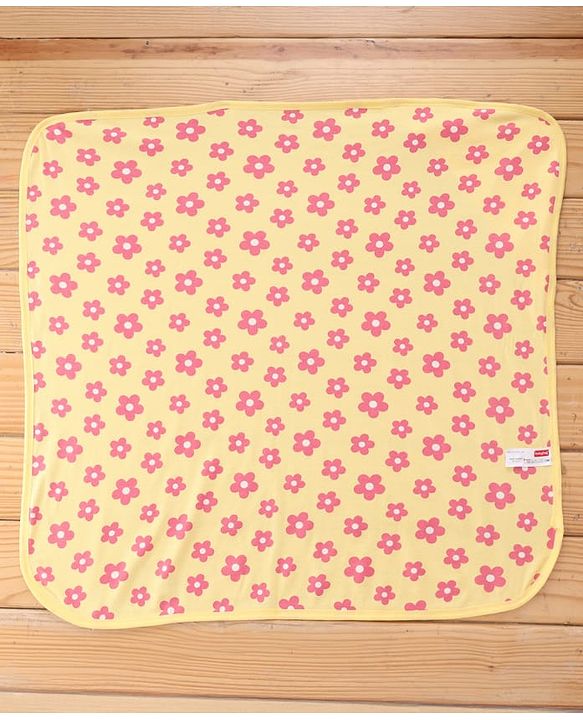 Babyhug Terry Knit Hooded Towel With Floral Print L 76 x B 76 cm - Yellow