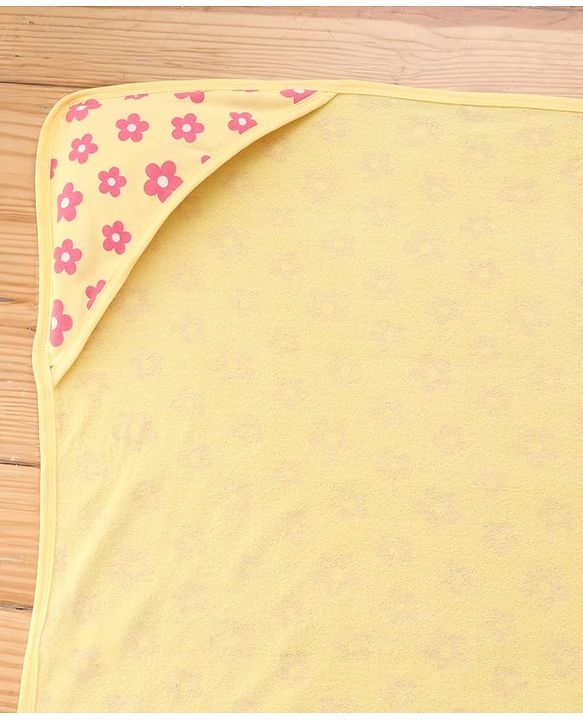 Babyhug Terry Knit Hooded Towel With Floral Print L 76 x B 76 cm - Yellow