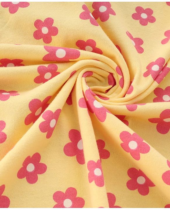 Babyhug Terry Knit Hooded Towel With Floral Print L 76 x B 76 cm - Yellow