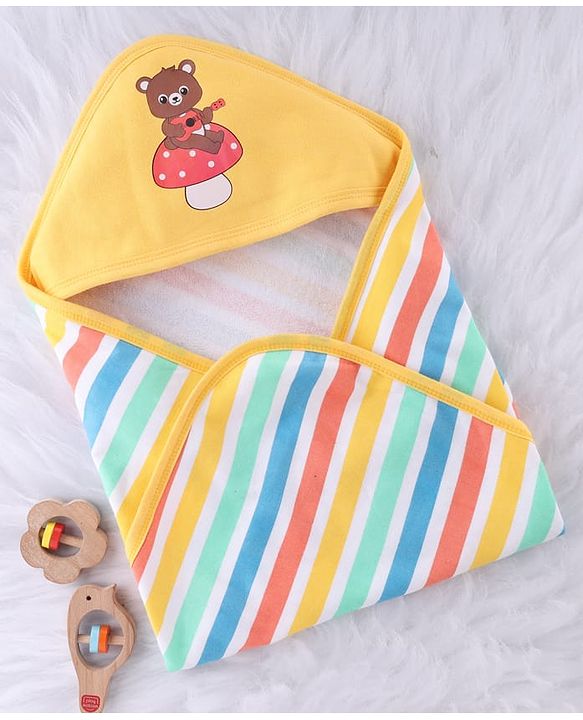 Babyhug Terry Knit Hooded Towel With Teddy Bear Print L 75 x B 75 cm - Gold