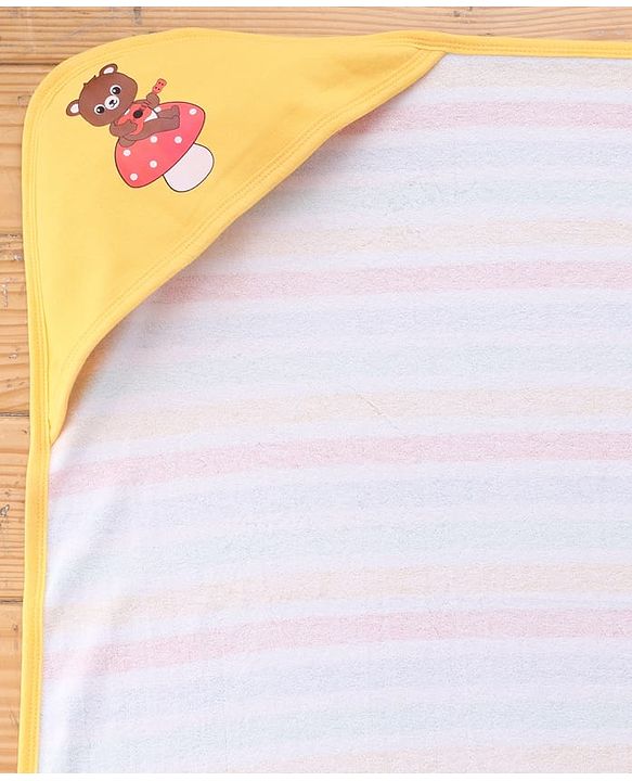 Babyhug Terry Knit Hooded Towel With Teddy Bear Print L 75 x B 75 cm - Gold
