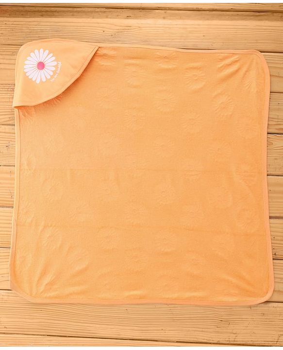 Babyhug Terry Knit Hooded Towel With Floral Print L 76 x B 76 cm - Gold