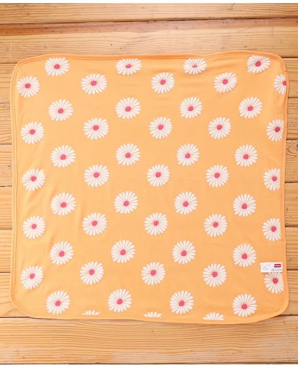 Babyhug Terry Knit Hooded Towel With Floral Print L 76 x B 76 cm - Gold