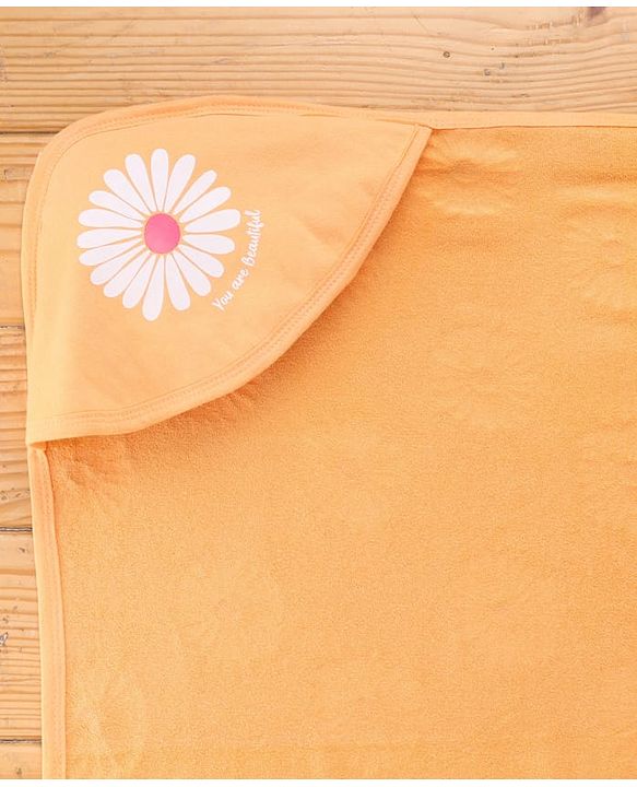 Babyhug Terry Knit Hooded Towel With Floral Print L 76 x B 76 cm - Gold