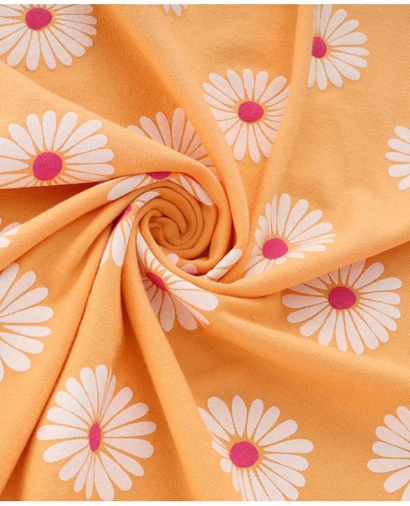 Babyhug Terry Knit Hooded Towel With Floral Print L 76 x B 76 cm - Gold