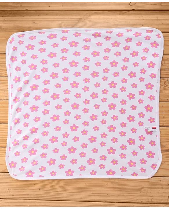 Babyhug Terry Knit Hooded Towel With Floral Print L 76 x B 76 cm - White