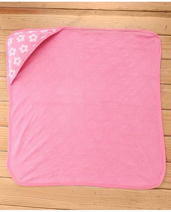 Babyhug Terry Knit Hooded Towel With Floral Print L 76 x B 76 cm - Pink