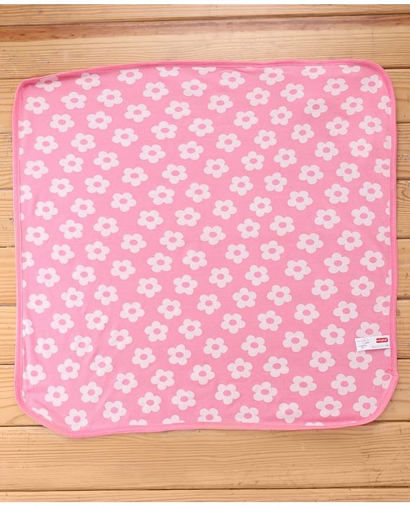 Babyhug Terry Knit Hooded Towel With Floral Print L 76 x B 76 cm - Pink