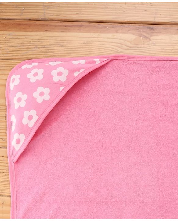 Babyhug Terry Knit Hooded Towel With Floral Print L 76 x B 76 cm - Pink