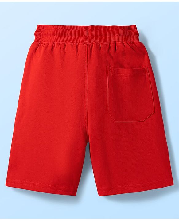 Pine Kids Looper Knit Half Sleeves Hooded T-Shirt & Shorts Set With Surfing Print - White & Red